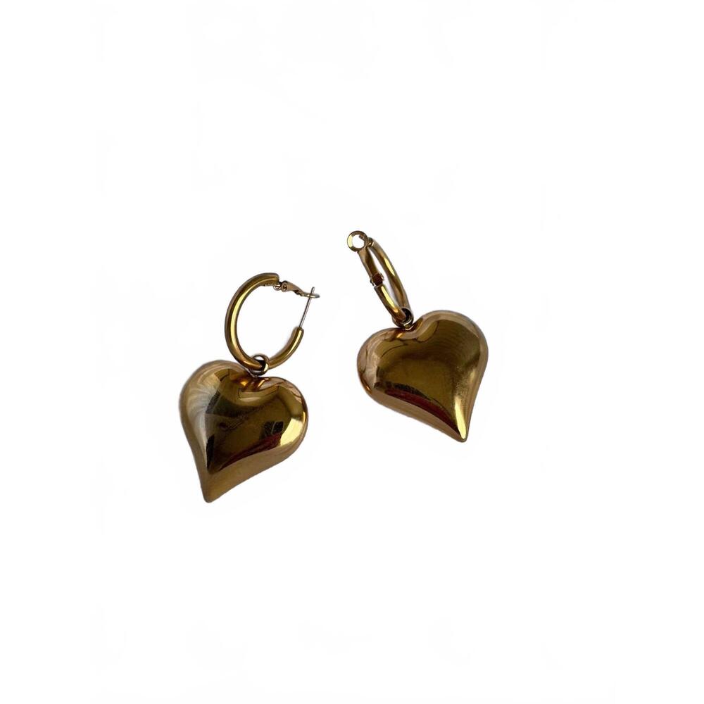 NEW CHANSUTTPEARLS women's oversized bubble heart earrings in gold